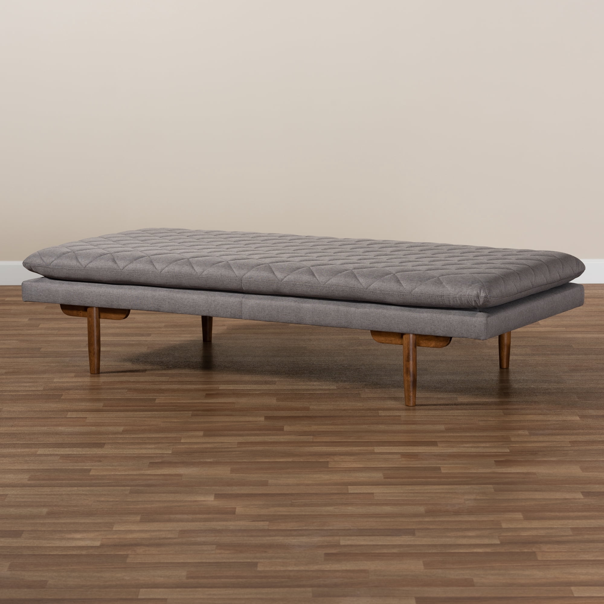 Baxton Studio Marit Mid-Century Modern Gray Fabric Upholstered Walnut Finished Wood Daybed