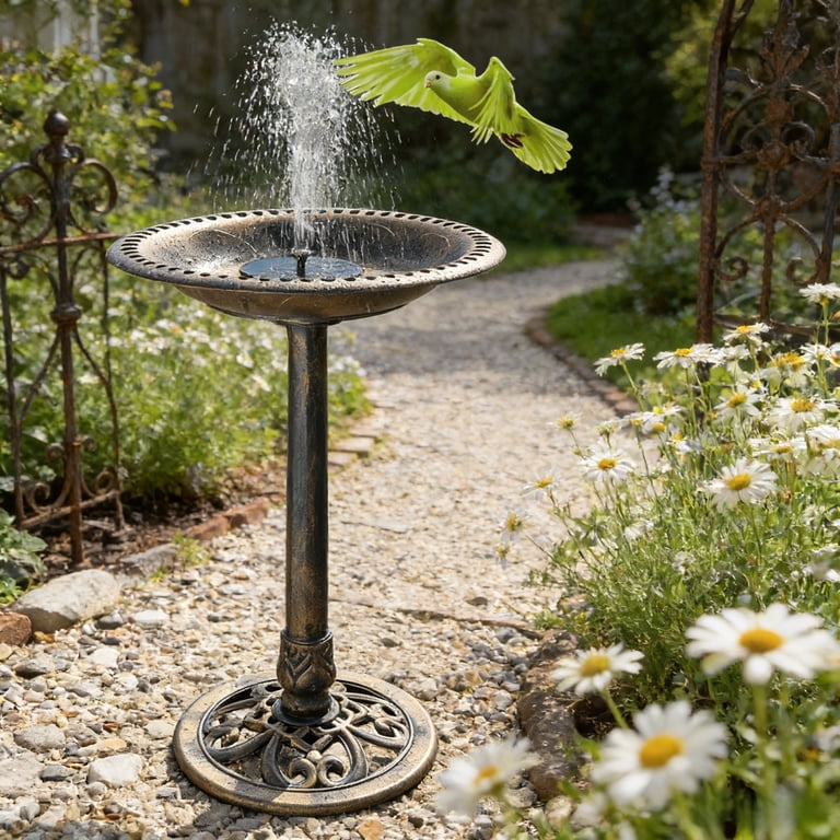 Ktaxon 28 Inch Weather Resistant Resin Bird Baths with Solar