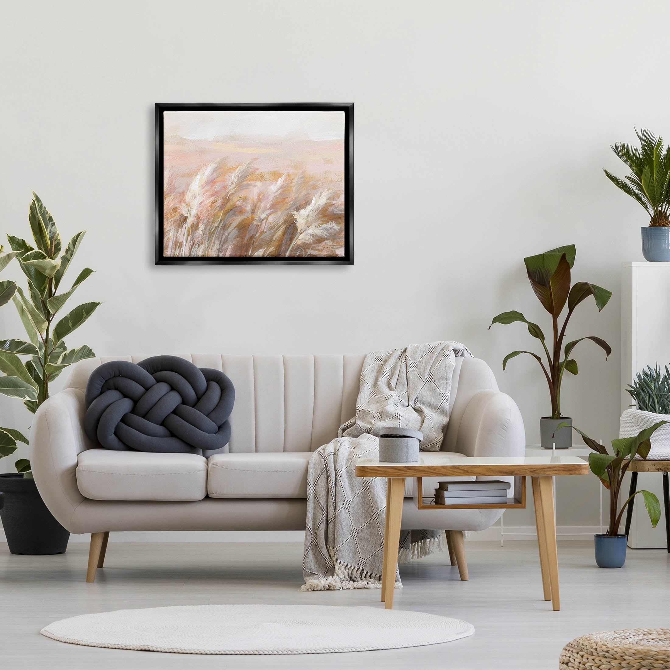 Stupell Industries Beige Breezy Prairie Grasses Painting Jet Black Floating Framed Canvas Print Wall Art, Design by Danhui Nai