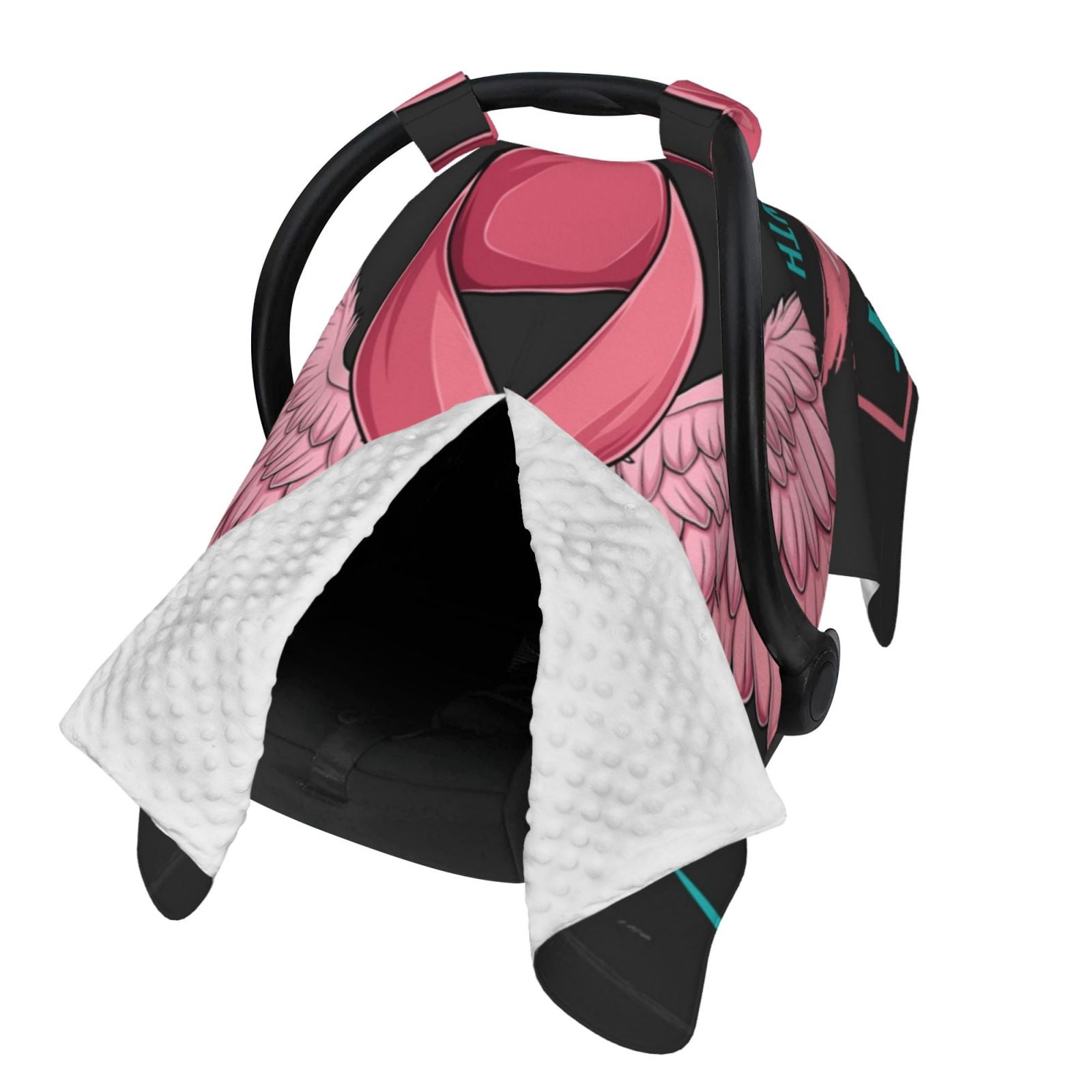Naloa Ribbon With Angel Wings Baby Car Seat Cover, Breathable Baby Carrier Cover, Multiuse Baby Carrier Cover & Nursing Breastfeeding Cover