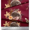 thumbnail image 3 of Soimoi Red Cotton Duck Fabric Leaves & Hedgehog Animal Printed Craft Fabric by the Yard 42 Inch Wide, 3 of 3