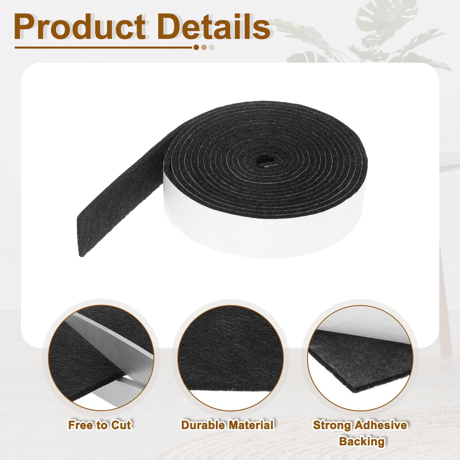 Felt Strips with Adhesive Backing, 4 Pack 1" x 120" x 0.12" Adhesive Felt Strips Anti Scratch Furniture Felt Tapes Self-Stick Felt Pads for Protecting Hardwood Floor, Black