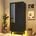 thumbnail image 3 of ChVans 71" Tall Armoire Wardrobe with Mirror & LED Lights , 2 Door Wood Wardrobe Armoire with 2 Drawers & Multi-Layer Shelves and Hanging Rod, Large Capacity Louver Storage Cabinet, Black, 3 of 8