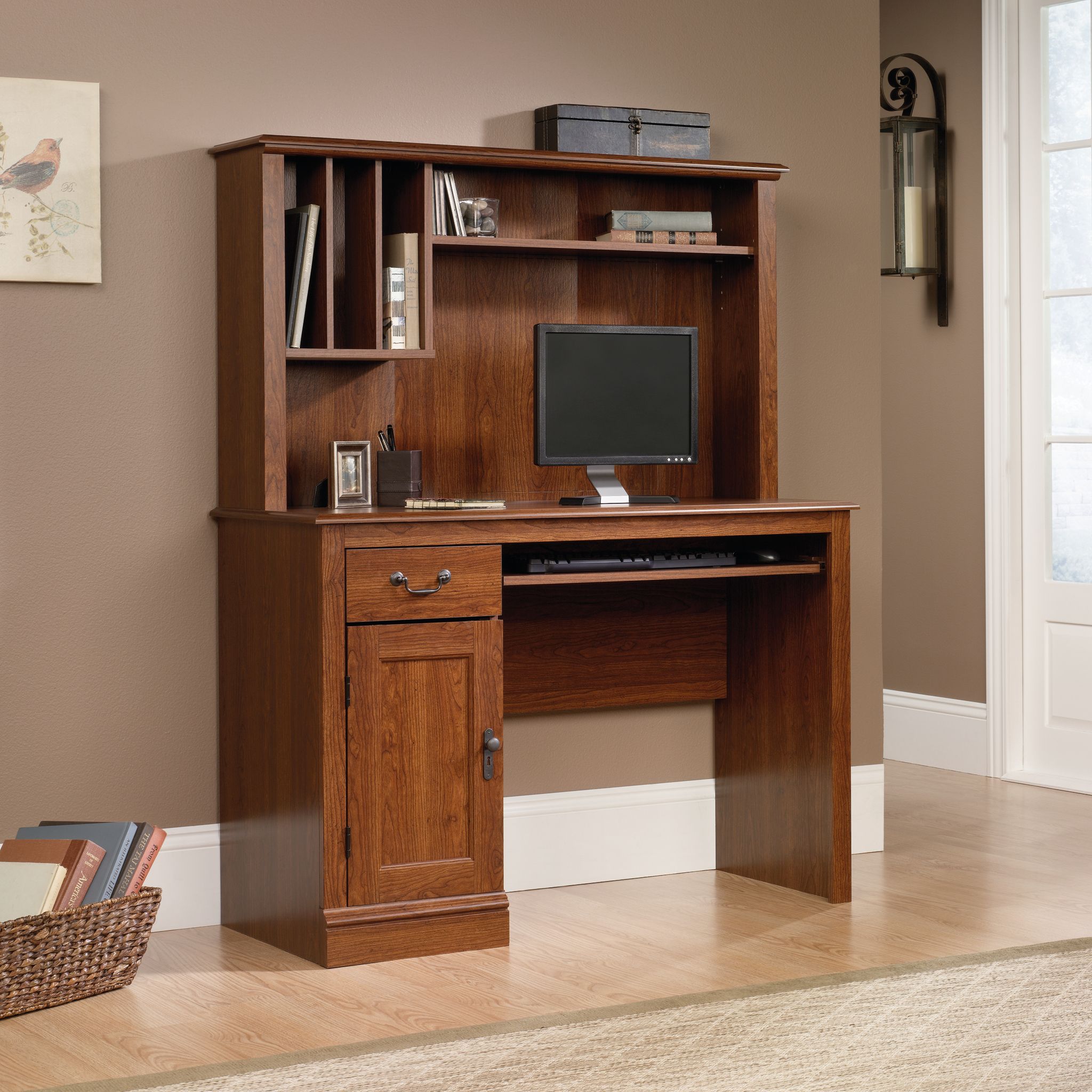 Sauder Camden County Computer Desk w/Hutch, Planked Cherry Finish - image 3 of 6