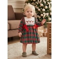 thumbnail image 4 of RUINIXCW Toddler Baby Girl Christmas Dress Outfit Infant Baby Girl Fall Winter Giangham Plaid Dress Clothes Cute Santa Tree Deer Embroidery Long Sleeve Ruffled Dress, 4 of 9