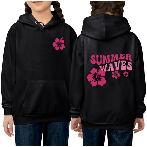 Odeerbi Kids Boys Girls Hoodies Fall Winter Pullover Hooded Sweatshirts Children's Long Sleeve Pattern Sweatshirt Round Neck Top Kids Clothes Black