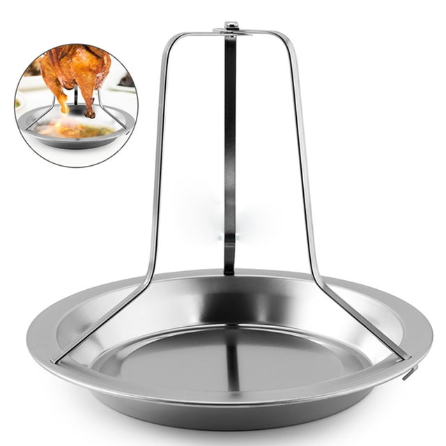 Chicken Roaster Rack Stainless Steel Vertical Roaster Chicken Stand Holder with Drip Pan Barbecue Grilling