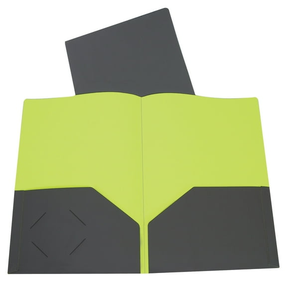 Two-Tone Two-Pocket Super Heavyweight Poly Portfolio, Charcoal Gray/Lime Green (Set of 25 Folders)
