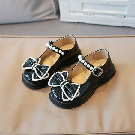 

Fashion Autumn Girls Casual Shoes Thick Sole Round Toe Bow Pearl Buckle Cute Dress Shoes