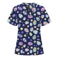 thumbnail image 1 of Pisexur Hauts de Sarrau d'Infirmière pour Femmes, Oeufs de Pâques, Lapin, Imprimé, Uniforme de Travail, Manches Courtes, Col en V, Blouse T-shirt de Tenue de Travail avec Poches, 1 of 3