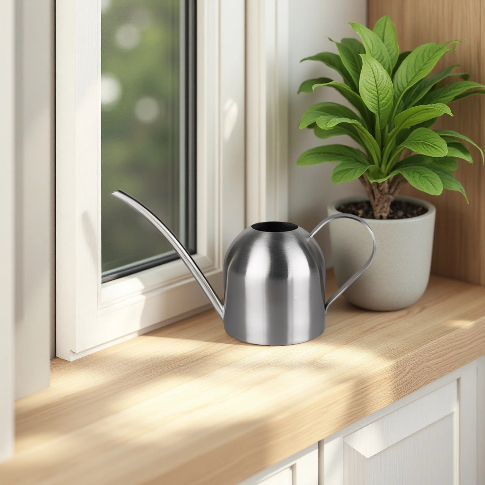Small Stainless Steel Watering Can,8.7 Inch with Long Narrow Spout,for Indoor Plants,Succulents,Herbs,Potted Plants,Precise Watering,Kitchen Window Garden