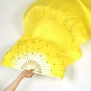 Women Dance Costume Bamboo Long Silk Fans Veil Silk Fan