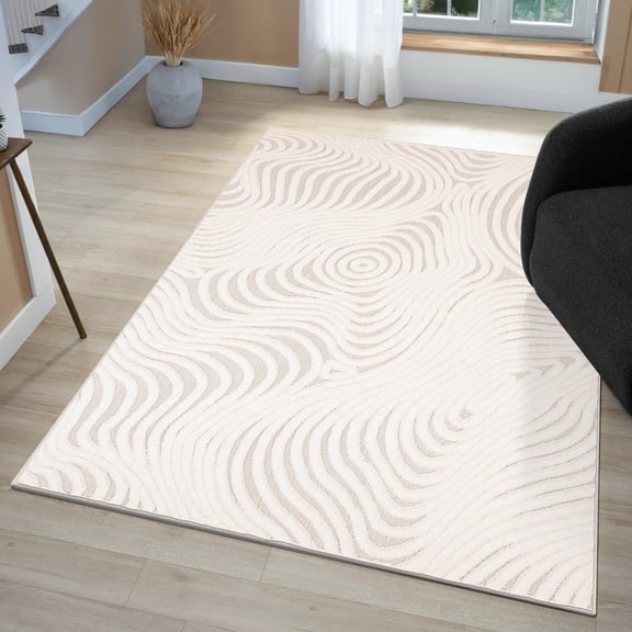 Luxe Weavers Modern Abstract Swirl Cream 5x7 Living Room Area Rug