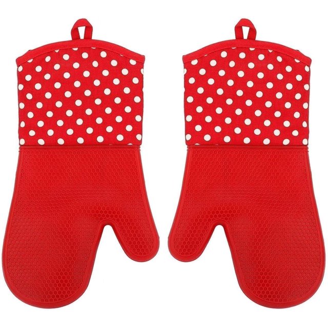 Guante Resistente al Calor - Guante de Cocina de Silicona, Antideslizante. Guante Ideal para Horno, Barbacoa, Juego de 2 Piezas (Rojo) kaili Sencillez