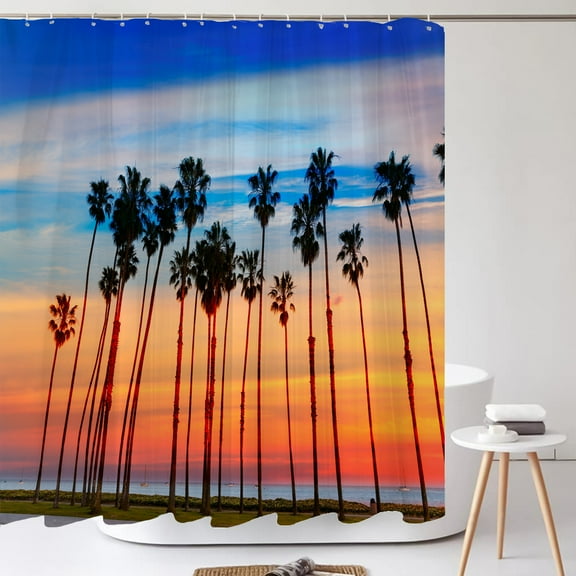 Sunset and Dusk Beach Scery Shower Curtain Scery Seaside 3D Printed Bathroom Cur