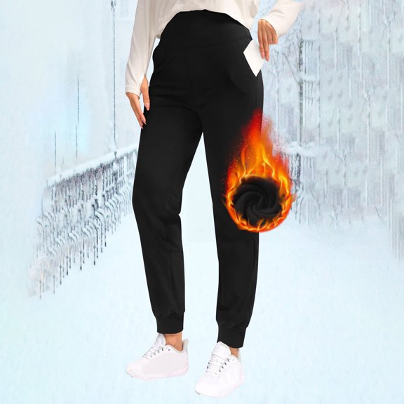 Oversized Leggings with Pockets for Women Women's New Solid Color Plus Velvet Warm Ankle Strap Pocket High Waisted Compression Elastic Fitness Pants Leggings Sports Pants Black 4XL