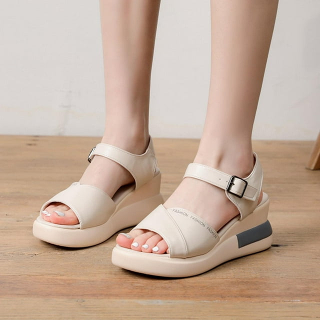 Zapatos de verano para mujer, sandalias informales para mujer, sandalias planas con tacón de cuña y hebilla Wmkox8yii nm10441