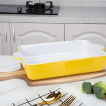 Baking Dishes Set of 3, Ceramic Bakeware Set with Handles, Porcelain Baking Pan Casserole Dishes for Oven and Microwave, Deep Lasagna Pan for Baking, Cooking, Wedding Gift - Yellow