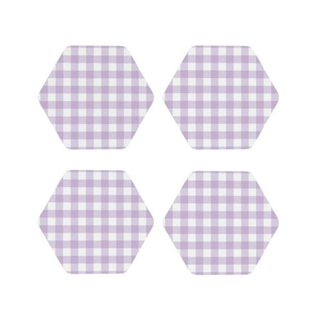 

Fuzoiu Purple Checkboard Print Leather Coasters Set Drink Coasters Set of 4 for Tabletop Protection Durable PVC Coasters Home Décor and Housewarming Gift-Hexagon