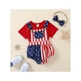 thumbnail image 2 of Jamlynbo Baby Girl Boy 4th of July Outfit, Short Sleeve Top Strap Bodysuit Headband 3Pcs USA Flag Overalls Suit, 2 of 6