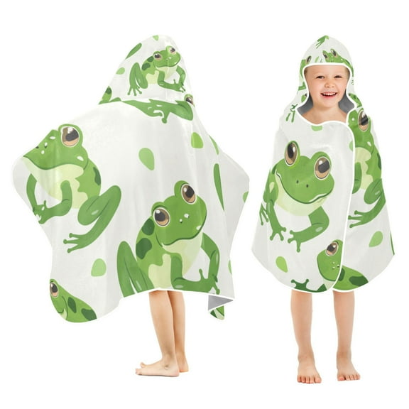 Cute Cartoon Green Frogs Kids Hooded Beach Towel Baby Bath Poncho Towels with Hood Absorbent 50"x23.5" for Pool Swimming