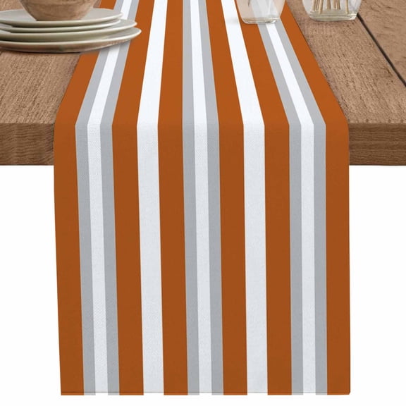 nqOlkjepod Burnt Orange Grey Stripe Table Runner 70 Inches Long Farmhouse Dress Scarves, Minimalist Farmhouse Striped Dining Tablerunner for Coffee Table/Kitchen Island/Party Décor, 13" x 70"