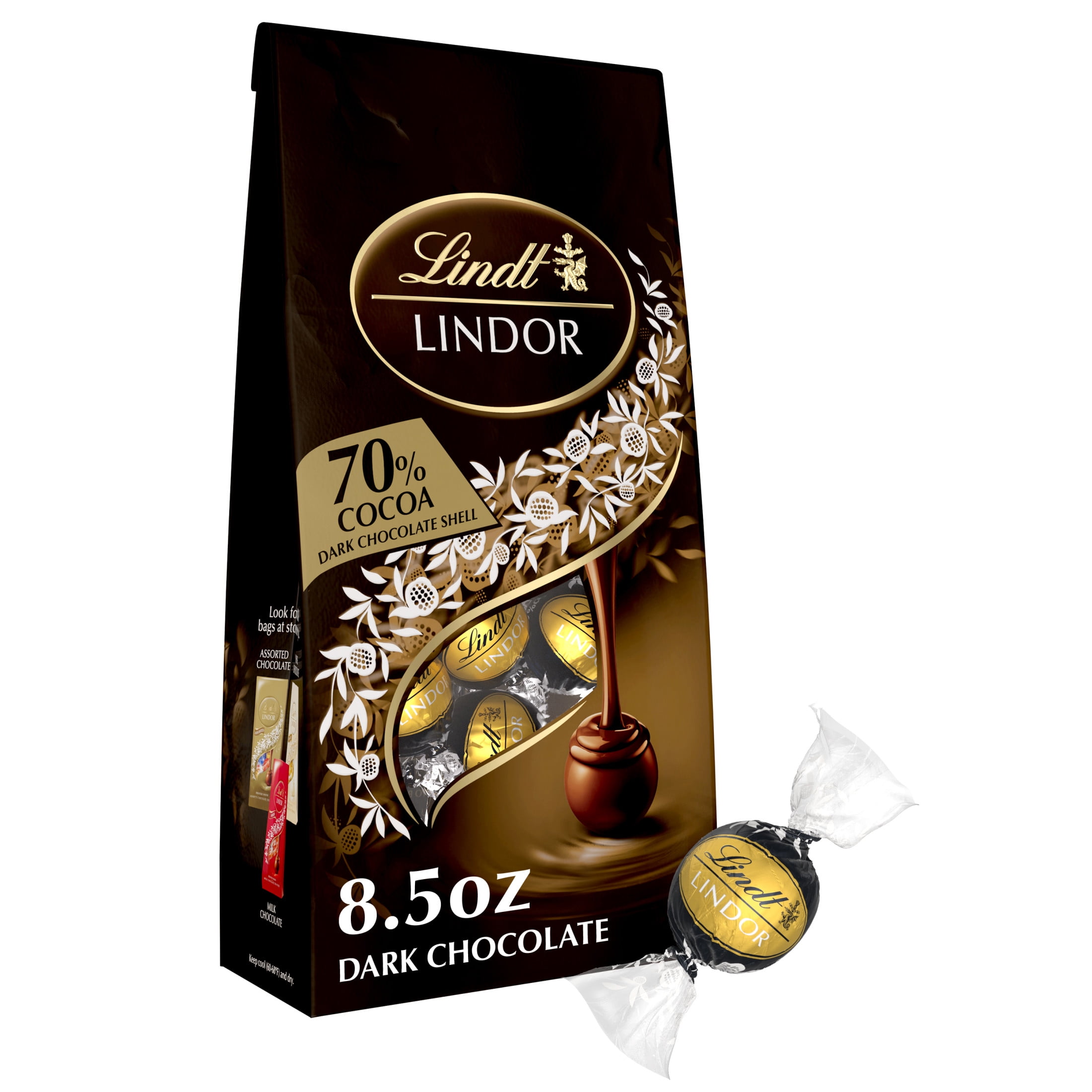 Lindt Lindor 70% Extra Dark Chocolate Candy Truffles, 8.5 oz. Bag