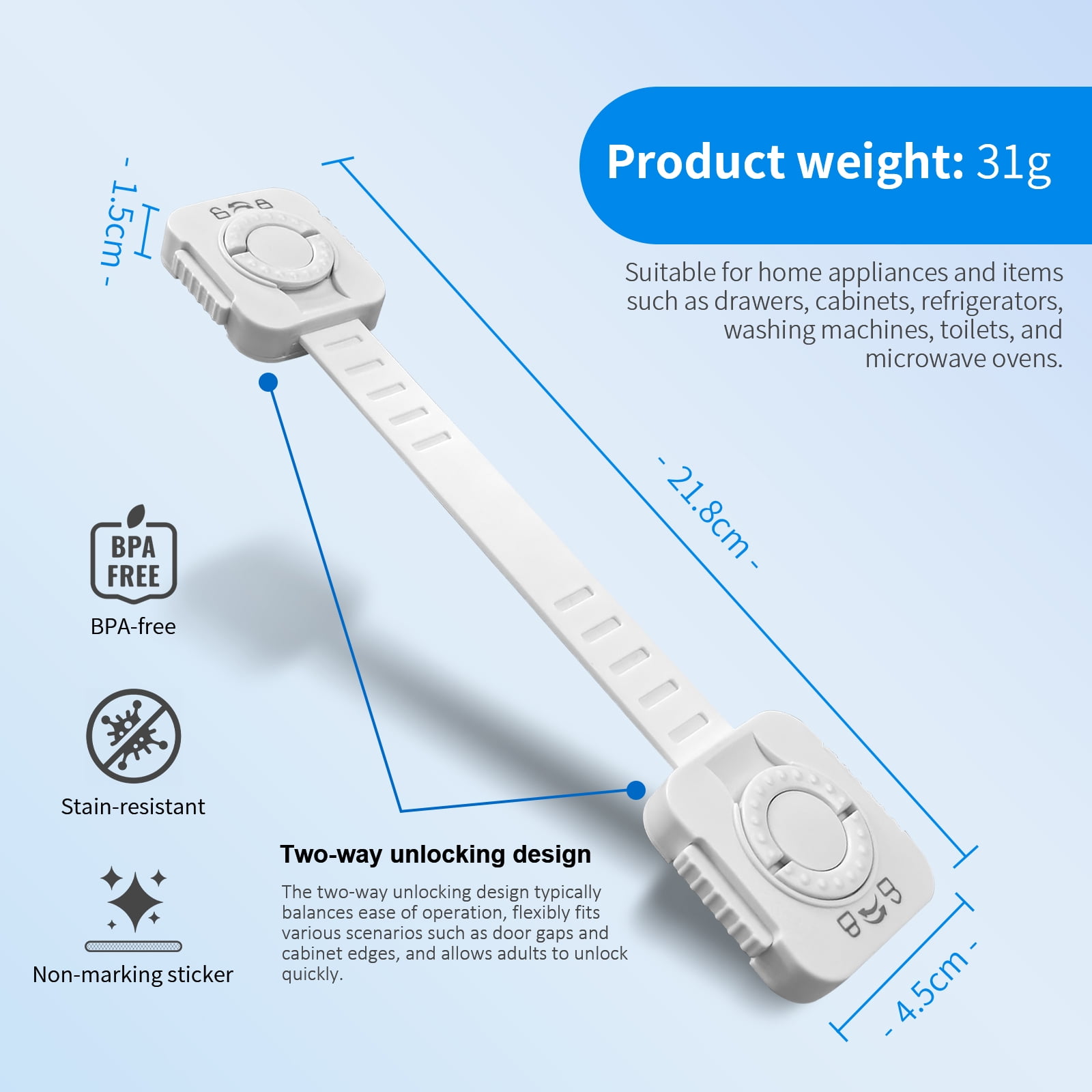 Baby Safety Cabinet Locks Adjustable Strap Latches Child Proof Locks for Fridge Drawers Cupboards Secure Home Childproofing