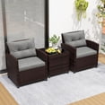 thumbnail image 2 of 3 Pieces Patio Furniture Set, PE Rattan Wicker 3 Pcs Outdoor Sofa Set w/Washable Cushion and Tempered Glass Tabletop, Conversation Furniture for Garden Poolside Balcony (Grey), 2 of 5