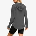 thumbnail image 3 of Miluxas Women's V Neck Hoodies Solid Color Knitted Jacquard Long Sleeve Sweatshirt Drawstring Pullover Tops with Pocket Dark Gray S(S), 3 of 6