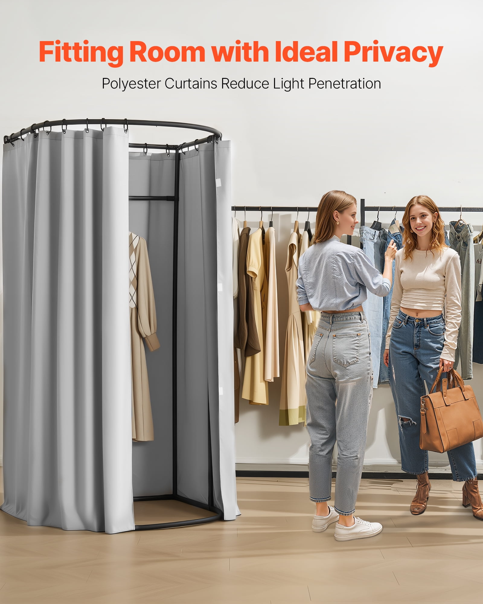 VEVOR Fitting Room, Dressing Room with Thick Polyester Curtains, Privacy Space with Shading Curtain and a Hook, for Boutique, Mall, Tailor's Store & Outdoor 39 x 37 x 79 in (Black and Gray-White)