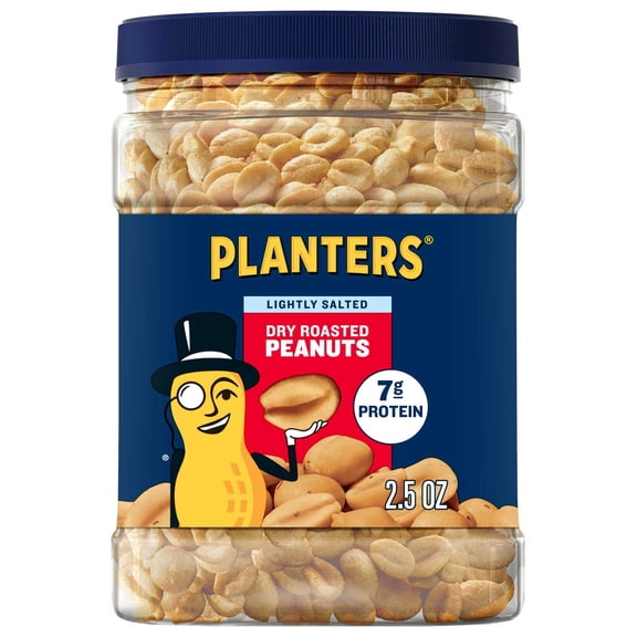 PLANTERS Lightly Salted Dry Roasted Peanuts, Party Snacks, Plant-Based Protein, 2.16 lb Canister