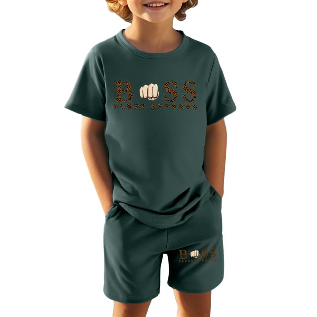 Fshinging Children Clothes Set Summer Letter Print Shorts Suit Short Sleeve Tops 2 Piece Set Ensemble Vêtements Garçon