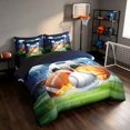 thumbnail image 2 of Manfei Cartoon Sports King Bedding, Football Soccer Basketball Baseball King Bed in a Bag, Navy Green Orange, Black Reversible 7 Pieces, 2 of 6