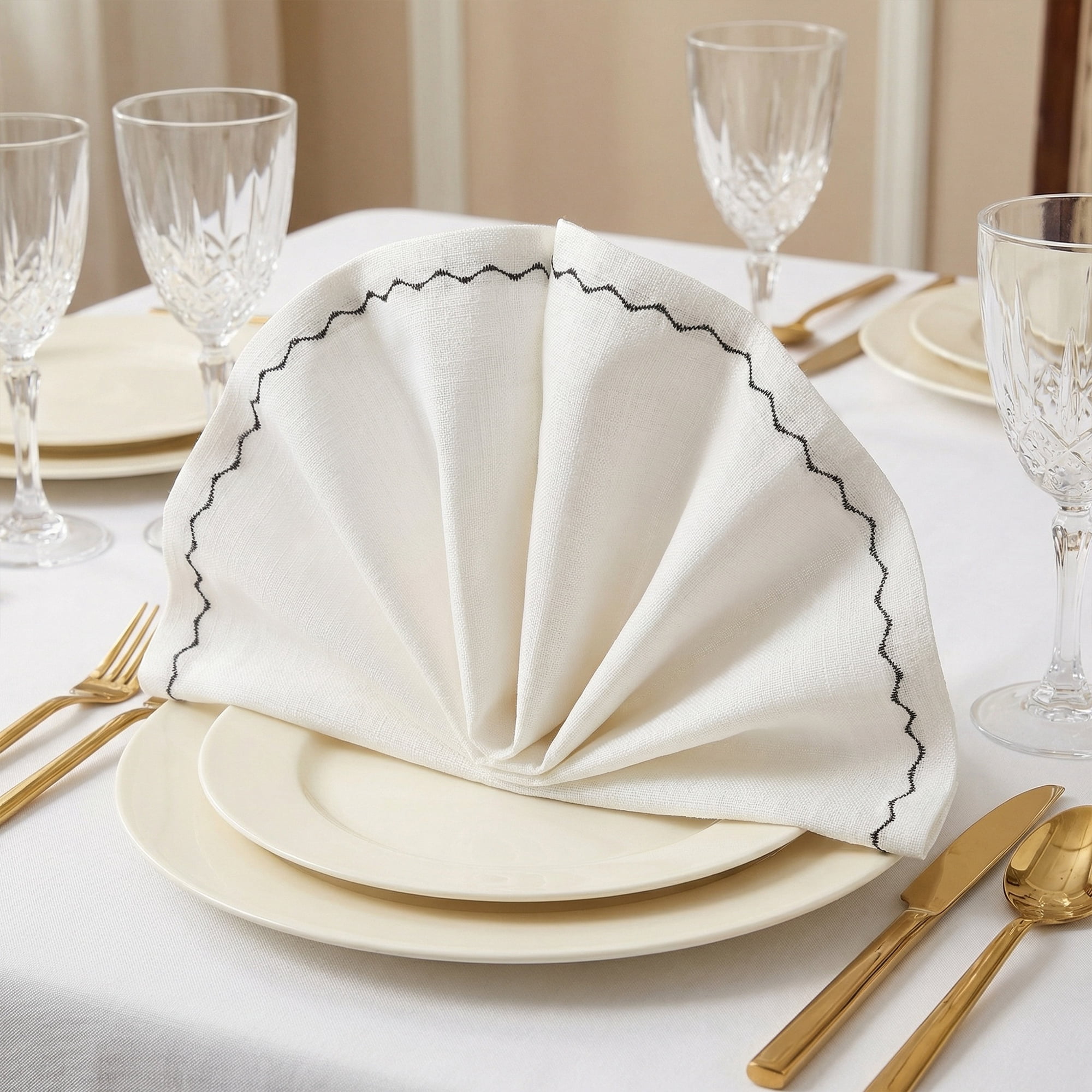 Unique Bargains 6Pcs Linen Washable Reusable Cloth Napkins White 20x20inch