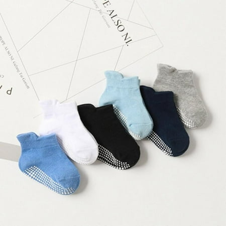 

Greyghost 6Pairs/set Baby Floor Socks Toddler Girls Boys Ankle Socks Non Slip/Anti Skid Socks for Infant Kids Blue S