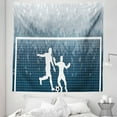 thumbnail image 1 of Sports Tapestry, Illustration of a Cheering Crowd Silhouette Watching Penalty Kick in Soccer Match, Fabric Wall Hanging Decor for Bedroom Living Room Dorm, 5 Sizes, Blue White, by Ambesonne, 1 of 1