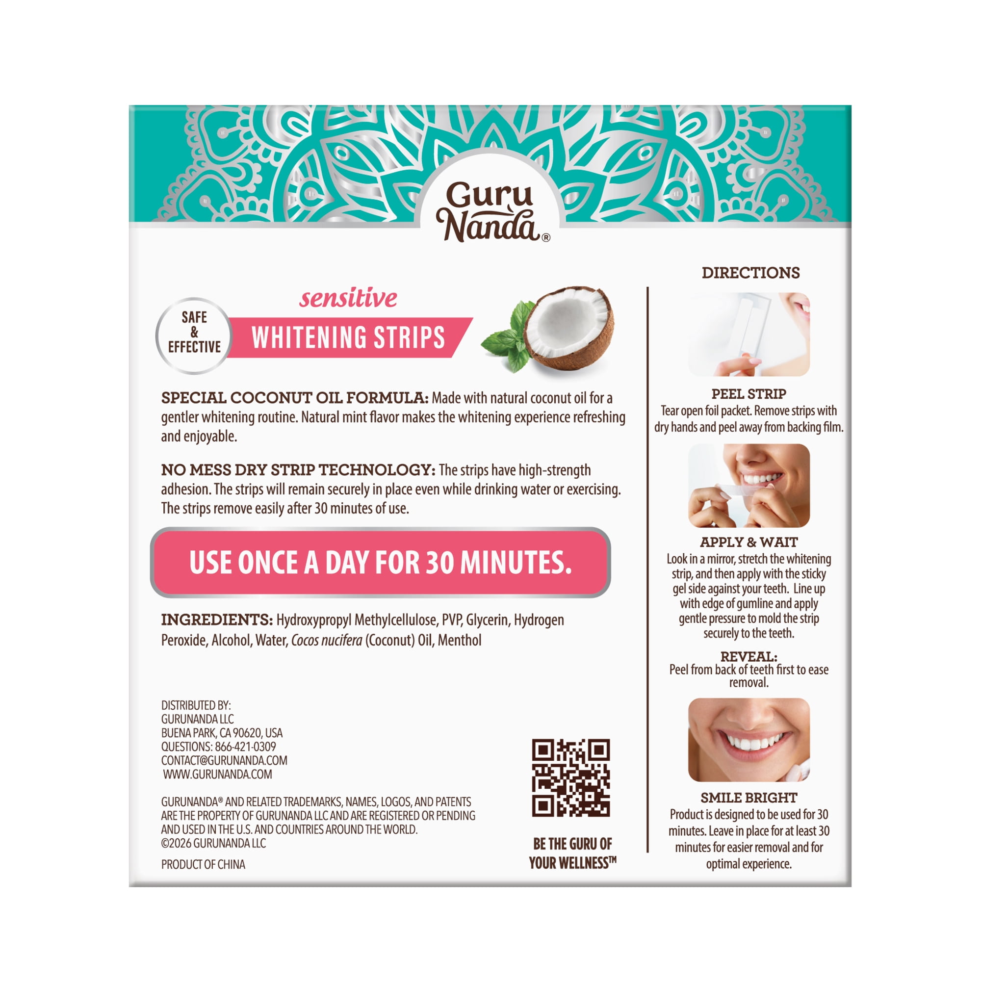 GuruNanda Sensitive Teeth Whitening Strips, 7-Day Treatment, Dry Strip Technology, Gentle on Teeth