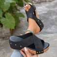 thumbnail image 5 of Womens Platform Sandals Comfy Cork Footbed Casual Strappy Platform Slip on Slides Nonslip Chunky Sole Summer Slippers Black Size 7.5, 5 of 7