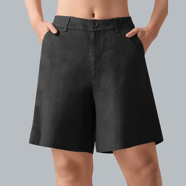 Ovticza Bermudas pour Femmes Séchage Rapide Légers Shorts en Lin Golf Randonnée Voyage Shorts Noir TG
