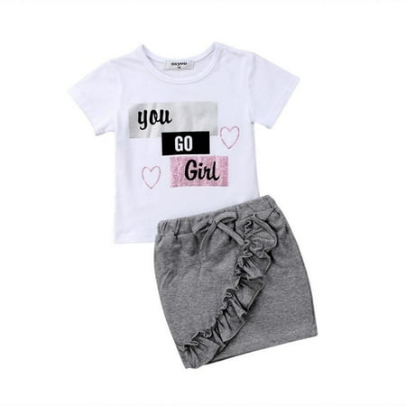 Infant Baby Girl 2Pcs Clothes Set Short Sleeve White T-Shirt+Ruffle Bodycon Skirt Outfit