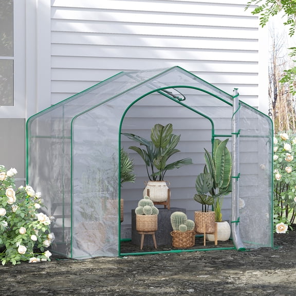 Outsunny 71.75" x 39.25" x 59.75" Portable Walk-in Greenhouse, PVC Cover, Steel Frame Garden Hot House, Zipper Door, Top Vent, Clear