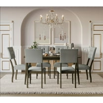 Home Design Derry 7-Piece Dining Set, Gray/Taupe, Rectangular table, Button-tufted cushioned chairs, Comfortable seating, Modern style, Durable construction