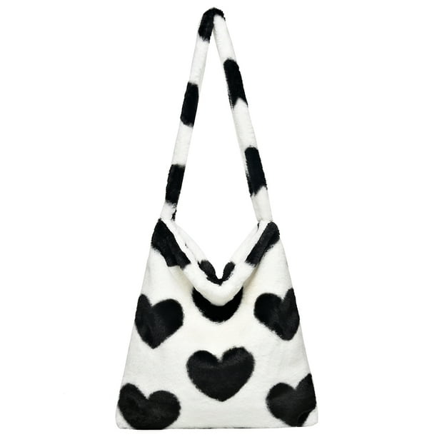 Bolso Hombro Vintage Bolso Bandolera Invierno Felpa para Mujer (Corazón Negro)