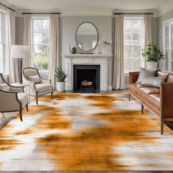 Area Rug for Living Room, Orange Grey Non-Slip Indoor Large Carpet for Bedroom/Dining Room, Vintage Minimalist Abstract Gradient Art Washable Low-Profile Rectangle Floor Runner Rugs - 5 x 8 Ft