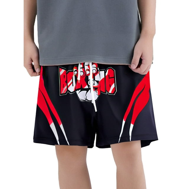 inlzdz Garçons Enfants Kickboxing Muay Thaï Shorts Amples Imprimé Boxeurs Rouges 14