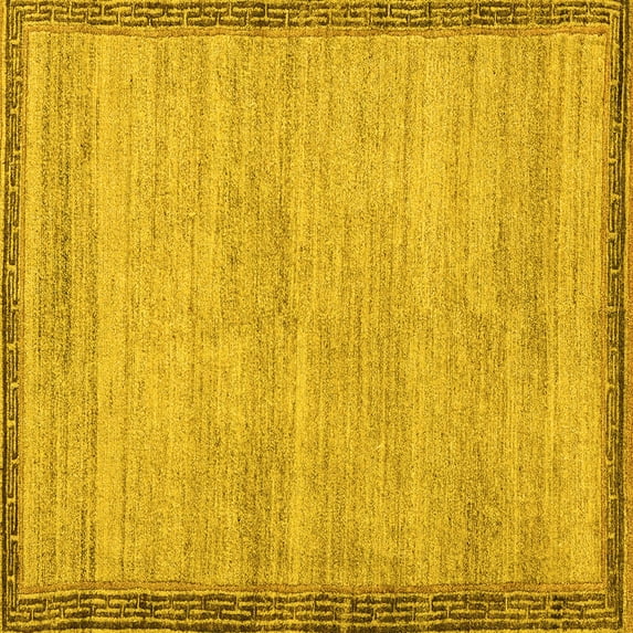 Ahgly Company Machine Washable Indoor Square Abstract Yellow Modern Area Rugs, 3' Square
