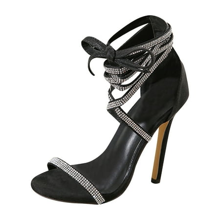 

Women Stiletto Sandals Shoes With Rhinestone Straps Roman High Heeled Sandals With Rhinestone Straps