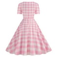 thumbnail image 4 of RYDCOT Ladies Dresses for Wedding Guest Summer Square Neck Short Sleeved Plaid Rockabilly Dresses for Women Vintage Cocktail Dresses Sale, 4 of 6