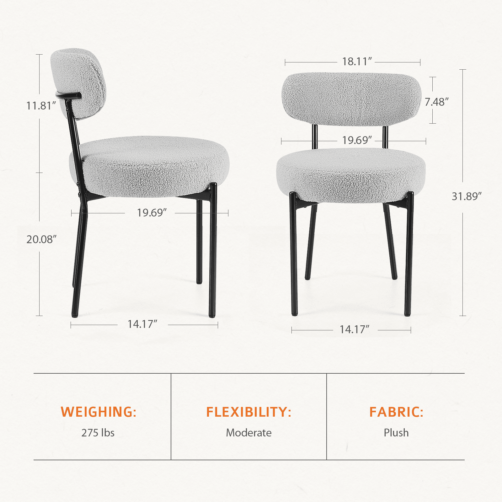 MAYEERTY White Seat Cushion Black Steel Frame Comfort Dining Room Chair with Upholstered Backrest for Dining Room Bedroom, White